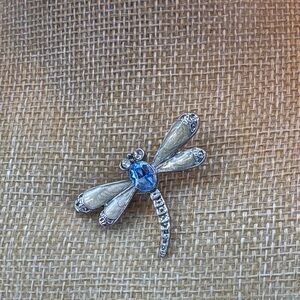 Silver Dragonfly Brooch with Blue Gemstone